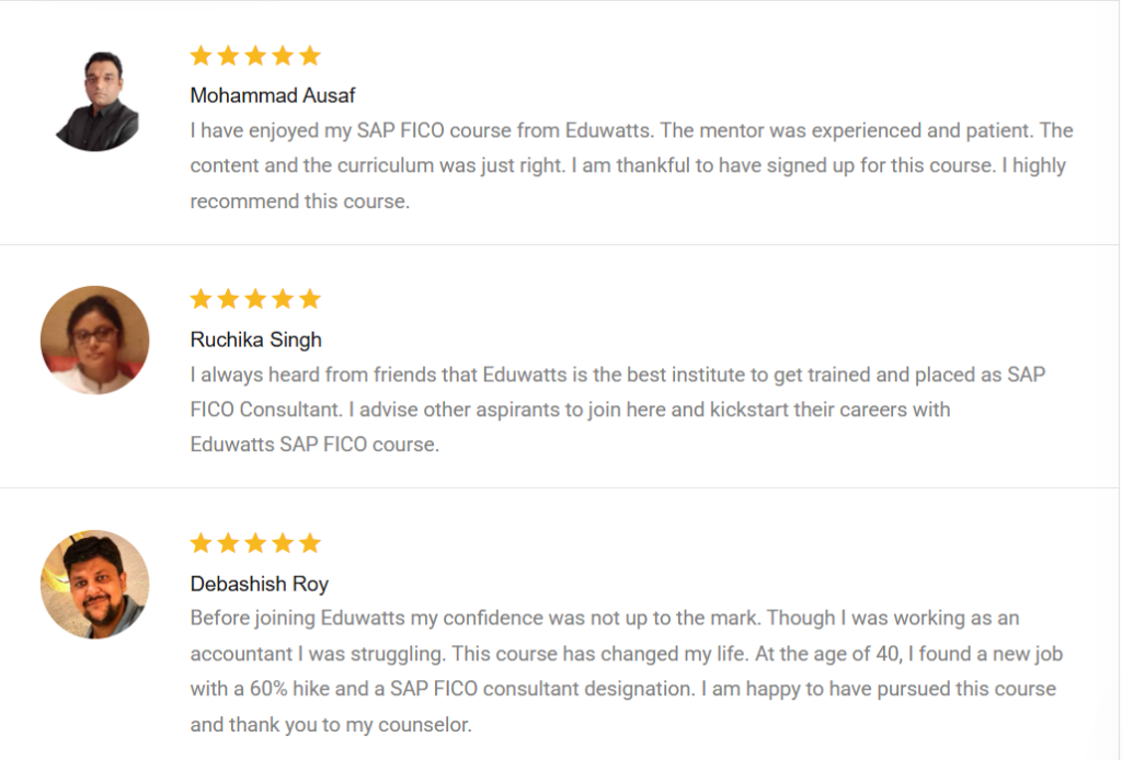Eduwatts Reviews for SAP FICO course